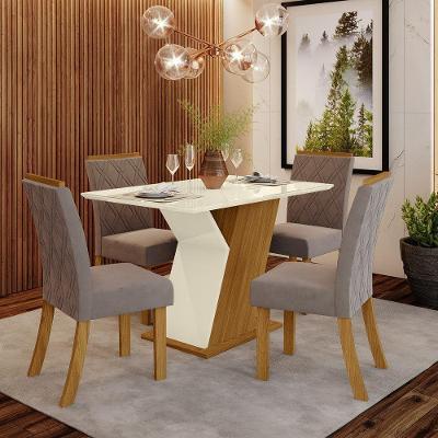 Mesa 120Cm 4 Cadeiras Nature/Off White/Marrom