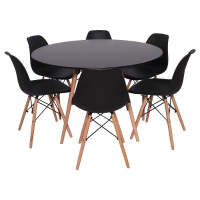 Kit Mesa Redonda De Jantar Para 6 Lugares Com 6 Cadeiras Charles Eames Eiffel Preto