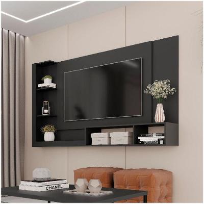 Painel Ganges para Tv Até 60" Com Nicho e Prateleira Preto Fosco