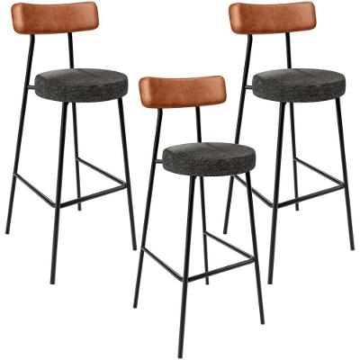 Kit 03 Banquetas Alta Cozinha Sala De Jantar Milão L02 Couríssimo Camel Linho Chumbo