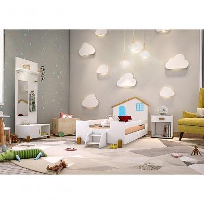 Cama Infantil Casinha Branco Mel E Azul Com 2 Luminárias