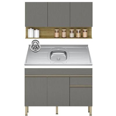 Armário De Cozinha E Balcão Com Pia 150cm Lina K02 Gris/freijó - Mpozenato