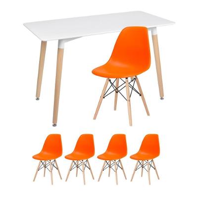 Mesa De Jantar 60 X 120 Cm Branco + 4 Cadeiras Laranja