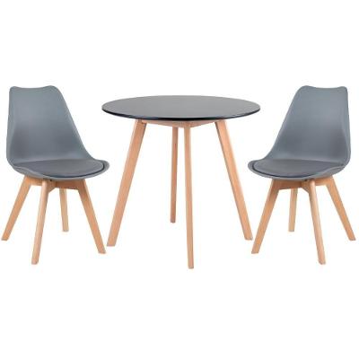Mesa Redonda 80cm Preto + 2 Cadeiras Cinza Escuro