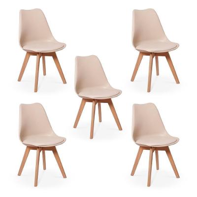Conjunto 05 Cadeiras Eames Wood Leda Design - Nude
