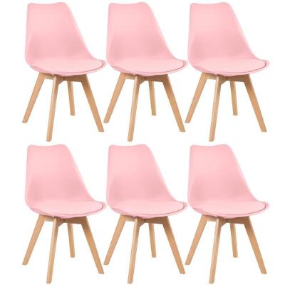 Kit 6 Cadeiras Com Assento Estofado Rosa Claro