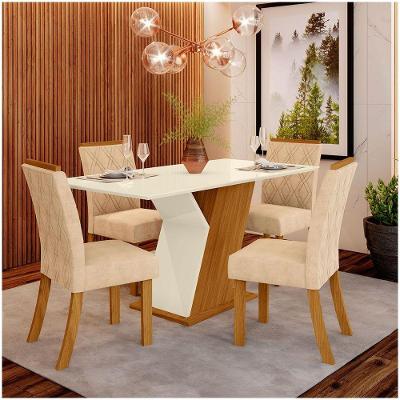 Conjunto Sala De Jantar Mesa 120cm 4 Cadeiras Lupita Casa 812 Nature Off White E Linho