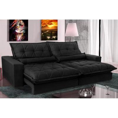 Sofa Retrátil E Reclinável 2,32m Com Molas Ensacadas Cama Inbox Soft Tecido Suede Preto