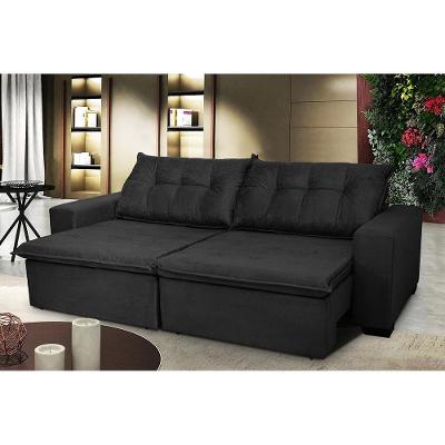 Sofá Austrália 3,12 Mts Retrátil, Reclinável Com Molas E Pillow No Assento Tecido Suede Preto