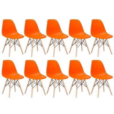 Kit 10 Cadeiras Charles Eames Eiffel Dsw Com Pés De Madeira Clara Laranja