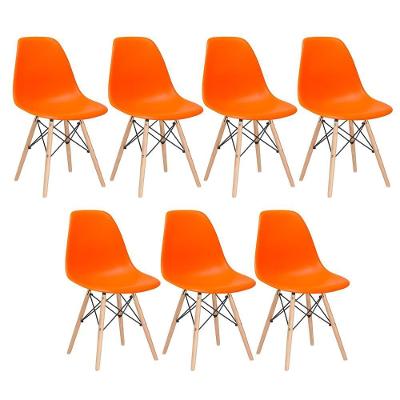 Kit 7 Cadeiras Charles Eames Eiffel Dsw Com Pés De Madeira Clara Laranja