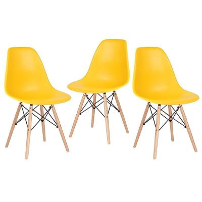 Kit 3 Cadeiras Charles Eames Eiffel Dsw Com Pés De Madeira Clara Amarelo