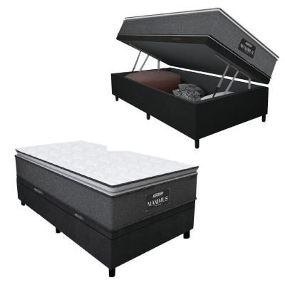 Cama Box Baú Solteiro Colchão Molas Ensacadas Pillow Top Maximus 88x188x69cm Cinza / Preto Gazin -