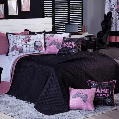 Kit Cobre Leito Rosê Dupla Face C/ Almofadas Queen 07 Peças