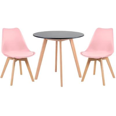 Mesa Redonda 80 Cm Preto + 2 Cadeiras Leda Rosa Claro Mesa Preto Com Cadeiras Rosa Claro