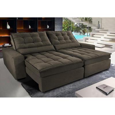 Sofá Retrátil E Reclinável Com Molas Ensacadas Cama Inbox Gold 2,52m Tecido Suede Velusoft Café