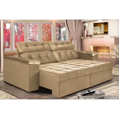 Sofá Retrátil E Reclinavel New Austrália 2,52 Mts Tecido Suede Castor - Cama Inbox