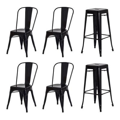 Kit 4 Cadeiras + 2 Banquetas Tolix Iron Design Preta Aço Industrial Sala Cozinha Jantar Bar Bistrô