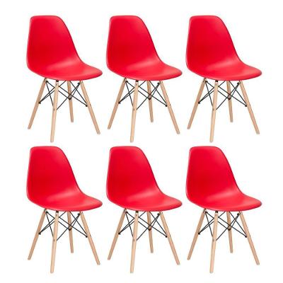 Kit 6 Cadeiras Charles Eames Eiffel Dsw Com Pés De Madeira Clara Vermelho