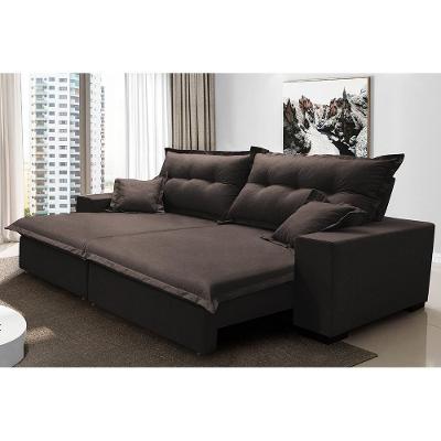 Sofá Retrátil E Reclinável Com Molas Ensacadas Cama Inbox Prime 3,12m Tecido Linho Marrom