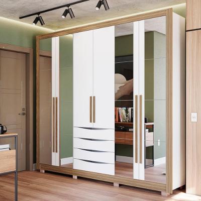 Guarda-Roupa Casal 100% Mdf Kappesberg 16 Espelhos 6 Portas 4 Gavetas Branco/Nogueira