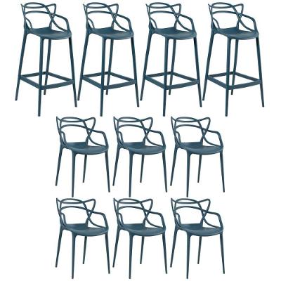 Kit 6 Cadeiras + 4 Banquetas Altas Masters Azul Petróleo