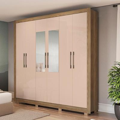 Guarda Roupa Casal Kappesberg Com Pés E Espelho 6 Portas 2 Gavetas Nogueira Macadâmia