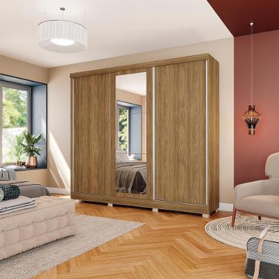 Guarda-Roupa Casal 100% Mdf Kappesberg C/Pés E 3 Espelhos 3 Portas De Correr 8 Gavetas Nogueira