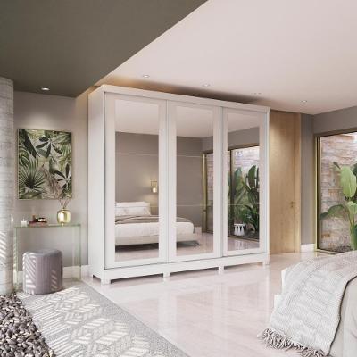 Guarda-Roupa Casal 100% Mdf Kappesberg 3 Portas De Correr Com Espelhos 8 Gavetas Branco