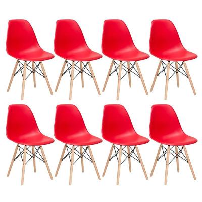 Kit 8 Cadeiras Charles Eames Eiffel Dsw Com Pés De Madeira Clara Vermelho