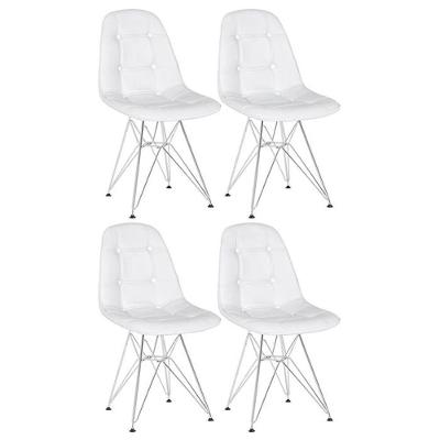Kit 4 Cadeiras Estofadas Charles Eames Eiffel Botonê Com Pés De Metal Cromado Branco Branco