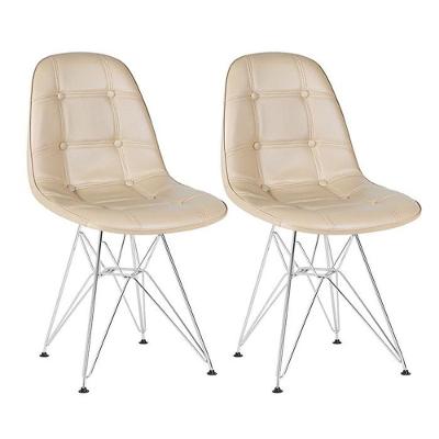 Kit 2 Cadeiras Estofadas Charles Eames Eiffel Botonê Com Pés De Metal Cromado Nude Nude