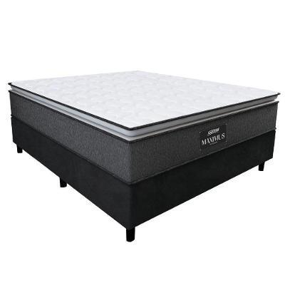 Cama Box Casal Colchão Molas Ensacadas 138x188x67cm Cinza / Preto Suporta Até 120kg Cinza / Branco
