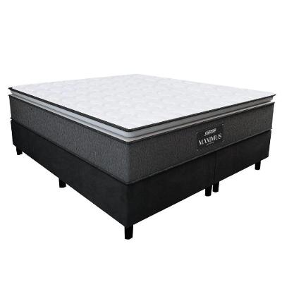 Cama Box Casal Colchão Molas Ensacadas 158x198x67cm Cinza / Preto Suporta Até 120kg Cinza / Branco