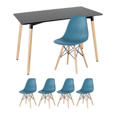 Mesa Retangular 60 X 120 Cm Preto + 4 Cadeiras Turquesa