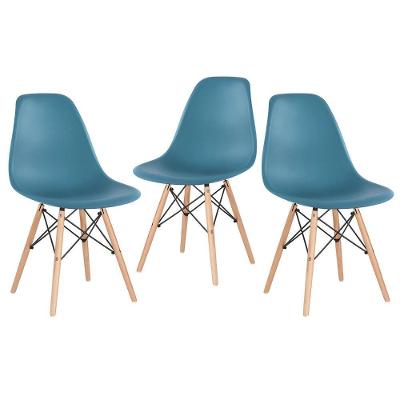 Kit 3 Cadeiras Charles Eames Eiffel Dsw Com Pés De Madeira Clara Turquesa
