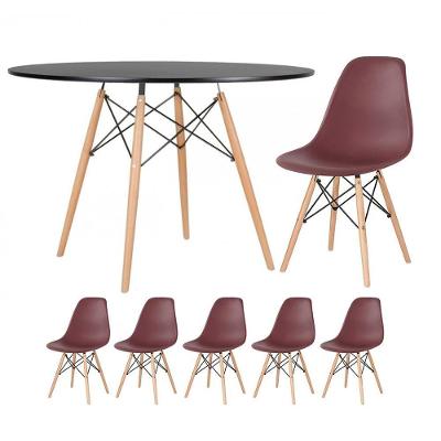 Mesa Redonda Eames 120cm Preto + 5 Cadeiras Marrom