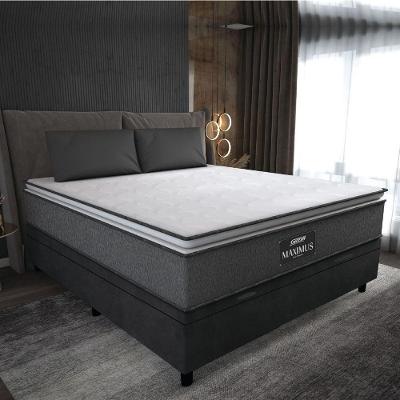 Cama Box Baú Casal Colchão Molas Ensacadas Pillow Top Maximus 138x188x69cm Cinza/Preto Gazin