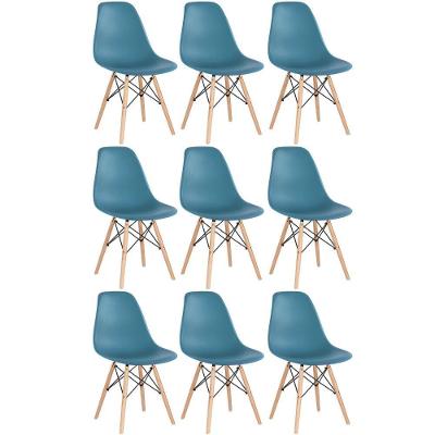 Kit 9 Cadeiras Charles Eames Eiffel Dsw Com Pés De Madeira Clara Turquesa