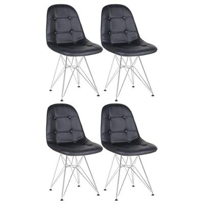 Kit 4 Cadeiras Estofadas Charles Eames Eiffel Botonê Com Pés De Metal Cromado Preto Preto