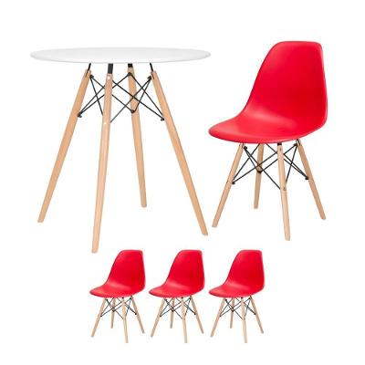 Mesa Redonda Eames 70 Cm Branco + 3 Cadeiras Eiffel Dsw Vermelho