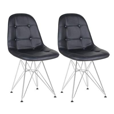 Kit 2 Cadeiras Estofadas Charles Eames Eiffel Botonê Com Pés De Metal Cromado Preto Preto