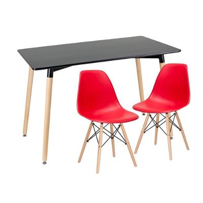 Kit - Mesa De Jantar Retangular Eames 60 X 120 Cm Preto + 2 Cadeiras Eiffel Dsw Vermelho
