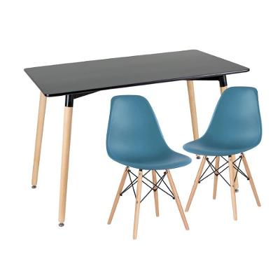 Kit - Mesa De Jantar Retangular Eames 60 X 120 Cm Preto + 2 Cadeiras Eiffel Dsw Turquesa