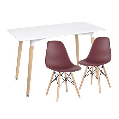 Kit Mesa De Jantar 60 X 120cm Branco + 2 Cadeiras Marrom