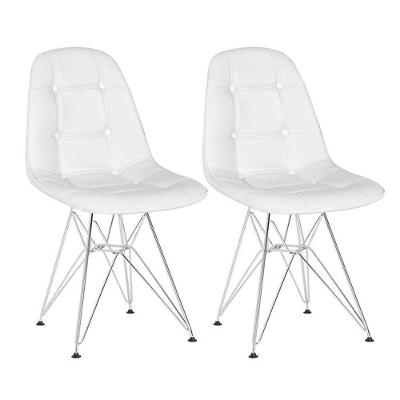 Kit 2 Cadeiras Estofadas Charles Eames Eiffel Botonê Com Pés De Metal Cromado Branco Branco