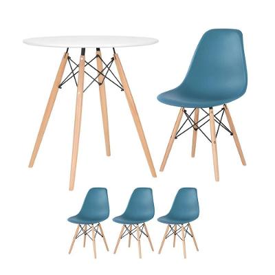Mesa Redonda Eames 70 Cm Branco + 3 Cadeiras Eiffel Dsw Turquesa