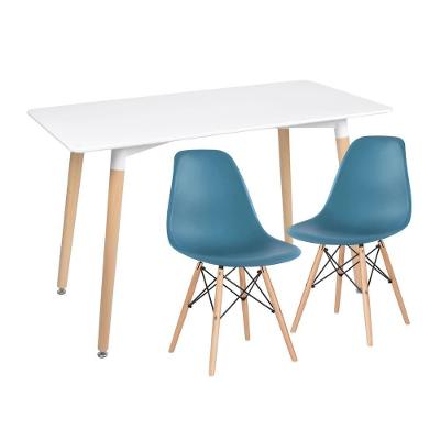 Kit - Mesa De Jantar Retangular Eames 60 X 120 Cm Branco + 2 Cadeiras Eiffel Dsw Turquesa