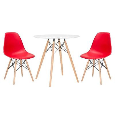 Mesa Redonda Eames 70 Cm Branco + 2 Cadeiras Eiffel Dsw Vermelho