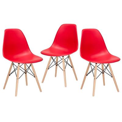 Kit 3 Cadeiras Charles Eames Eiffel Dsw Com Pés De Madeira Clara Vermelho